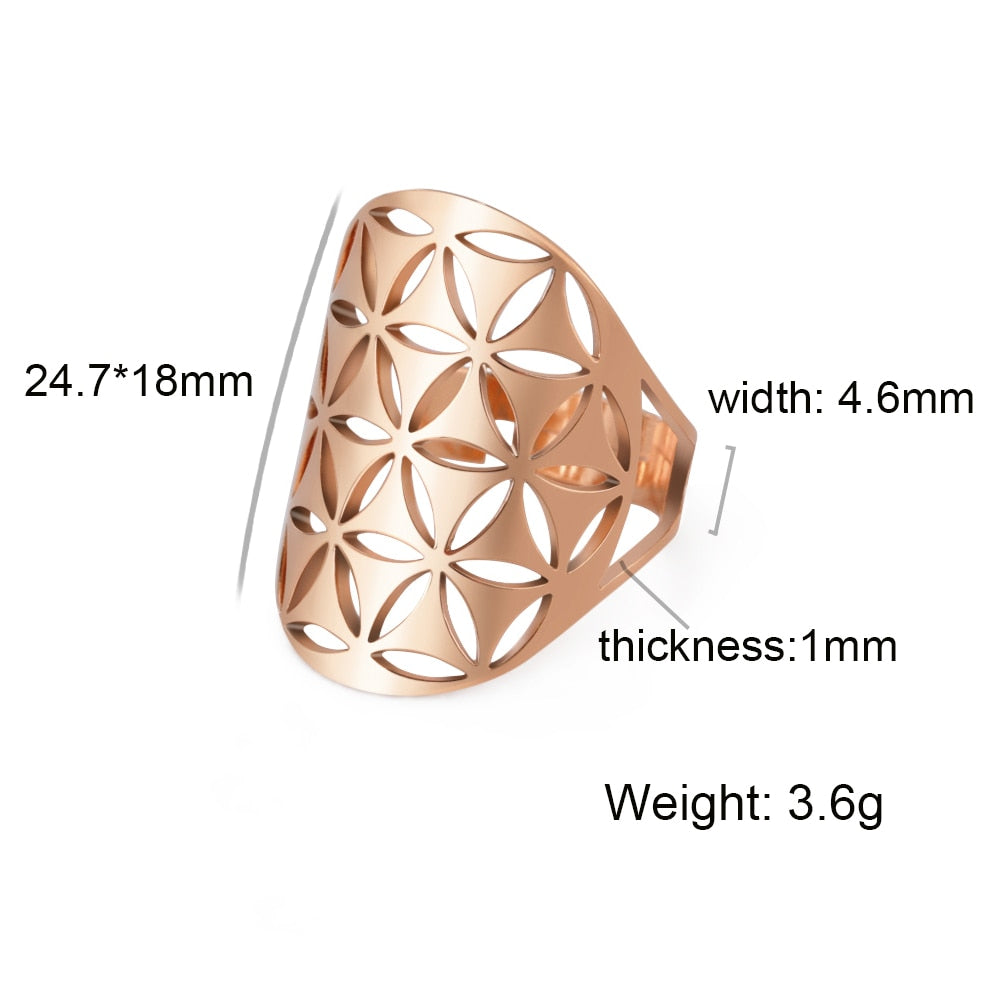 Skyrim Viking Flower of Life Ring Vintage Adjustable Stainless Steel Sacred Geometry Rings for Women Amulet Jewelry Wholesale