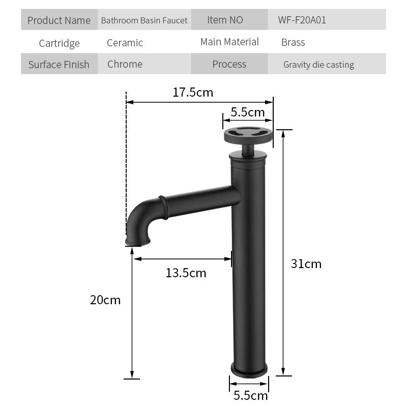 Basin Faucets Retro Industrial Style Matte Black Brass Crane Bathroom Faucet Hot and Cold Water Mixer Tap torneira WF-F20A03R