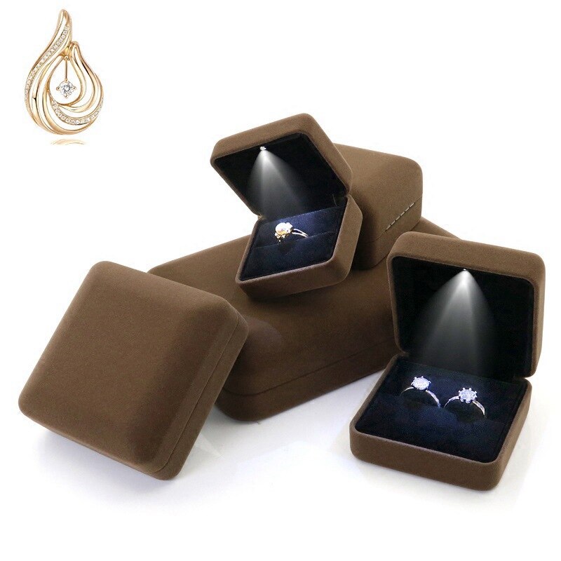 Flannel LED Light Jewelry Box for Lover Gift Wedding Velvet Ring Pendant Earring Display Storage Jewellery Boxes and Packaging