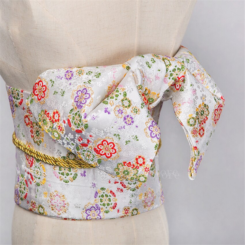 14Colors Traditional Japanese Yukata Kimono Obi Belt Floral Print Cummerbunds Bow-knot Noble Retro Japanese Waistband