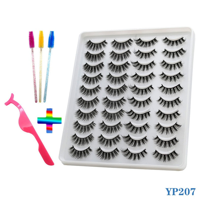 10/20 Pairs of Handmade False Eyelashes Naturally Soft Eyelashes Enlarged Eyes 3D Mink Eyelash Brush Makeup Eyelash Tool