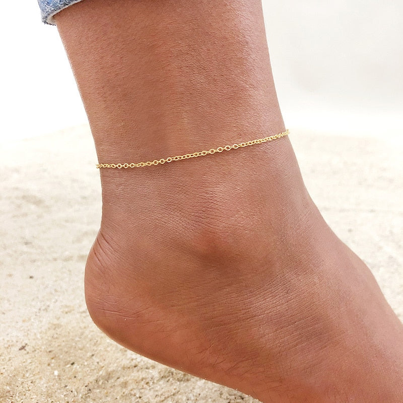 1/2/3pcs/set Gold Color Stainless Steel Chain Anklets for Women, Leg Ankle Holidays Beach Foot Jewelry,  Female Accessories