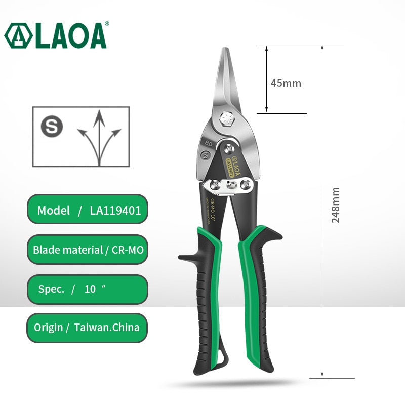 LAOA Iron Sheet Steel Shearing Multi-functional Tin Snips Straight Shears Bent Blade Cutter Household Hand Cutting Tool Scissors