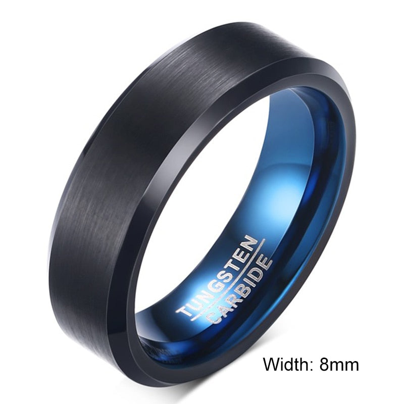 Vnox 6mm 8mm Black BlueTungsten Wedding Bands Rings for Men, Matte Brushed Finish Center,US Size 4 to 12