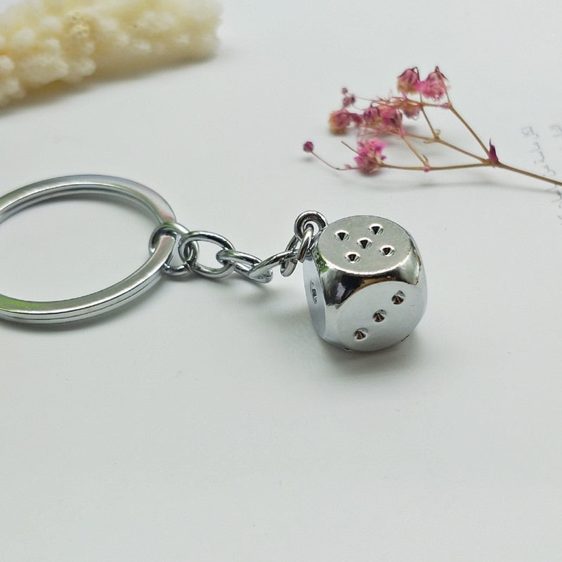 New Dice Key Chain Metal Personality Dice Poker Soccer Guitar. Model Alloy Keychain Gift Car Key Ring.