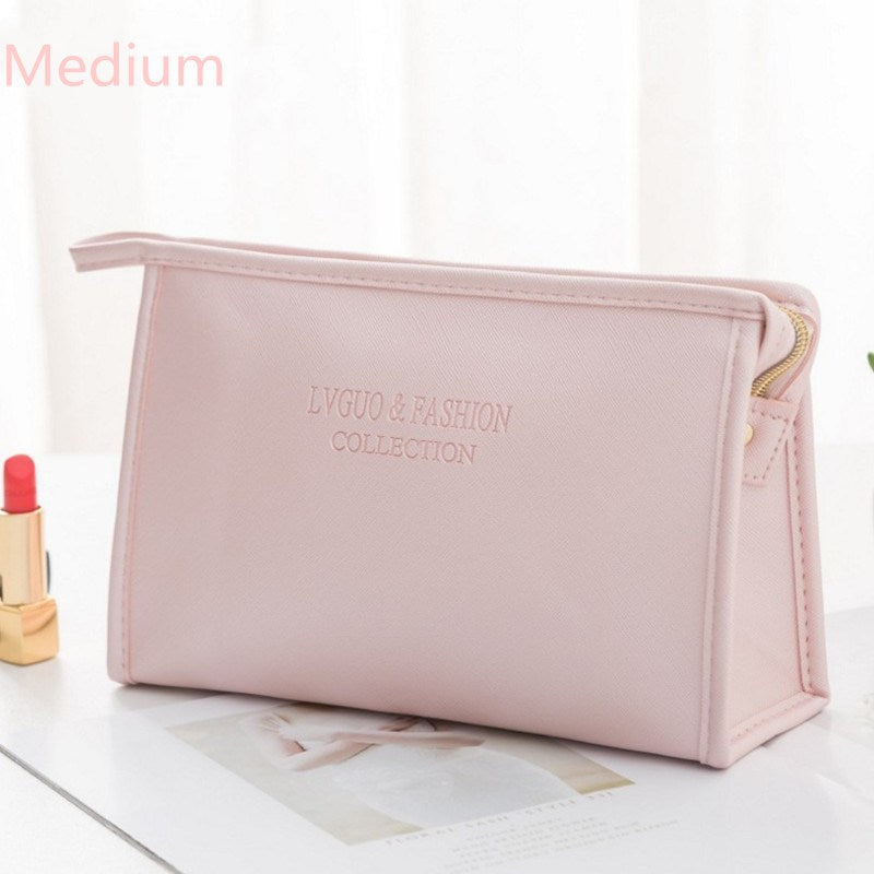 PURDORED 1 Pc  Large Women Cosmetic Bag PU Leather Waterproof  Zipper Make Up Bag Travel Washing Makeup  Organizer Beauty Case