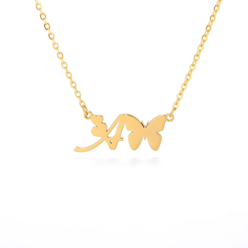 Butterfly Initial Necklace For Women Stainless Steel Gold Color A-Z Letter Necklace Pendant Bijoux Femme 2020 Boho Jewelry Gift