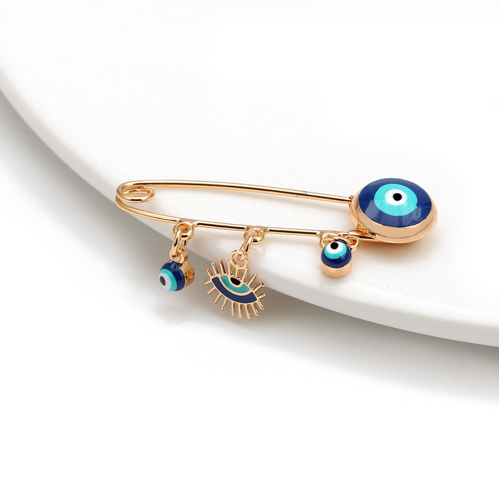 Lucky Eye Blue Turkish Evil Eye Brooch Pin for Women Men Dropping Oil Flower Crown Star Hamsa Hand Charm Fashion Jewelry BD52