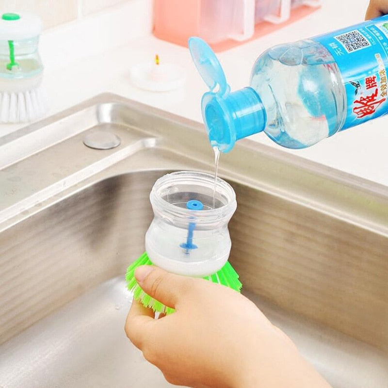 1Pc Automatic Liquid Cleaning Brush Washing Soap Dispenser Dish Cleaning Brushes Kitchen Accessories Gadgets Cleaning Tool