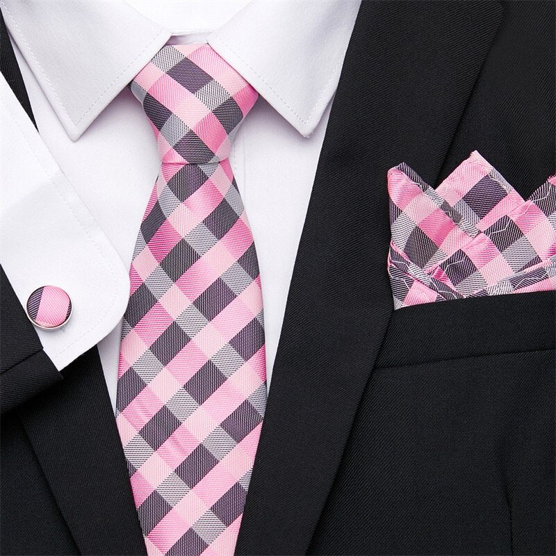 Fashion Business Silver Plaid Silk Men's Tie NeckTie 7.5cm Ties for Men Formal Luxury Wedding Quality Gravata group tie