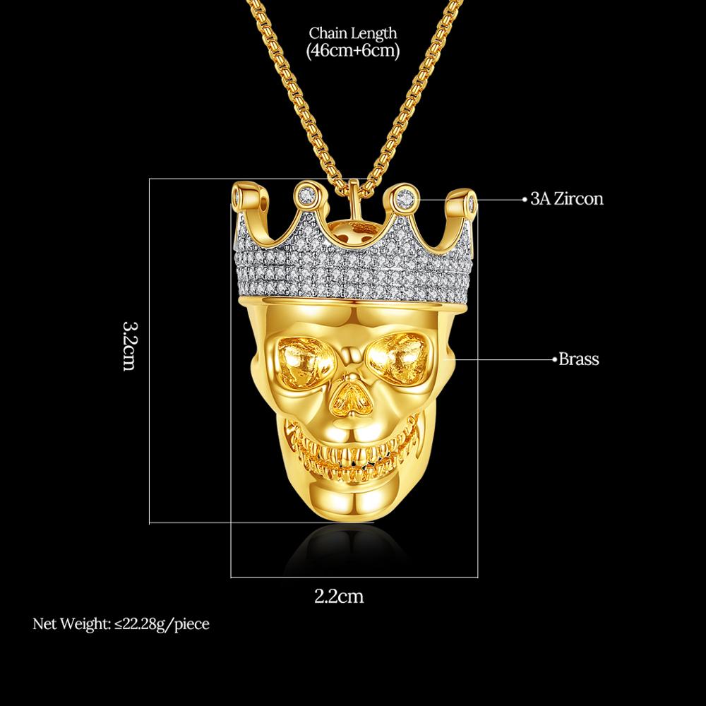 JINSE King Skull Shape Cubic Zirconia Skeleton Necklace For Men Women Vintage Crown Human Skulls Gothic Cosplay Jewelry Gifts