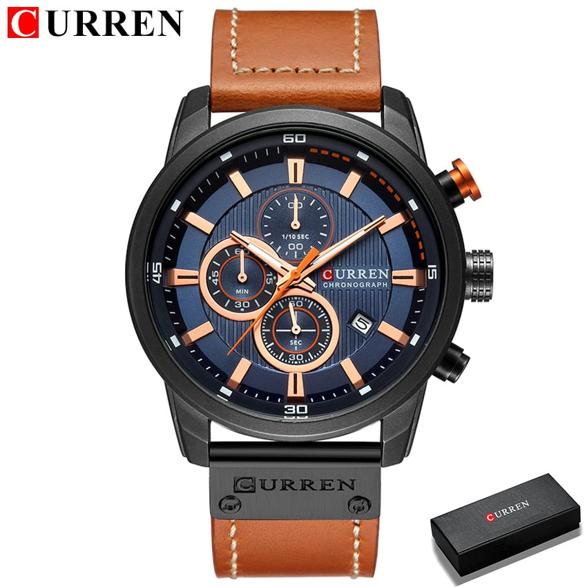 New Watches Men Luxury Brand CURREN Chronograph Men Sport Watches High Quality Leather Strap Quartz Wristwatch Relogio Masculino