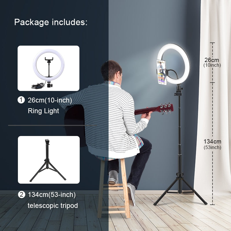Selfie Circle Round Light Photography Led Rim Of Lamp with Optional Mobile Holder Mounting Tripod Stand Circle Round light For Live Video Stream