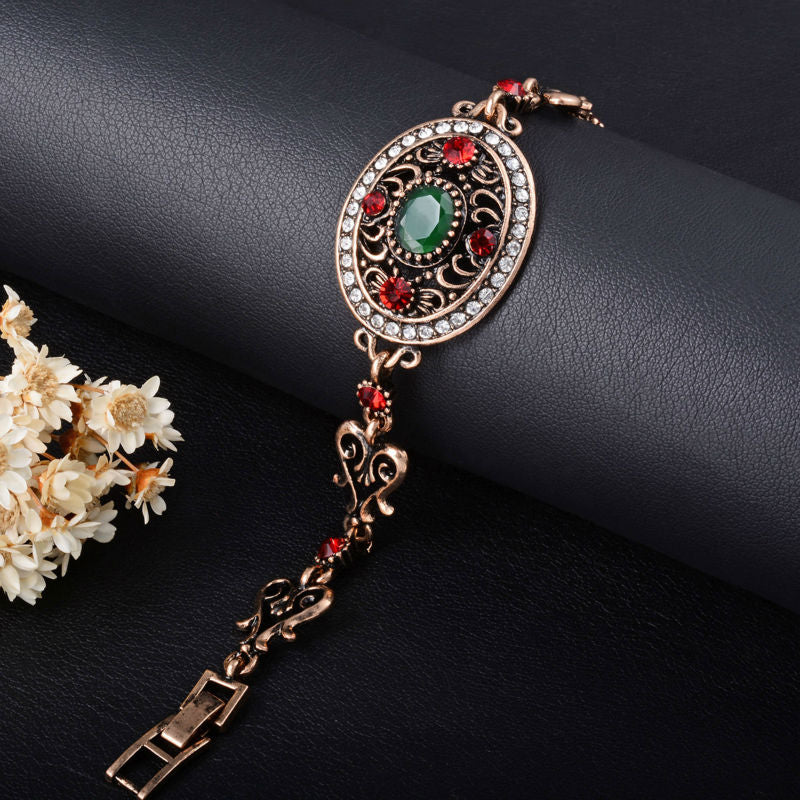 Boho Vintage Retro Turkish Jewelry Top Resin Gold Red Green Charm Bracelet Female Bracelets Bangles for Women Jewellery Braclet