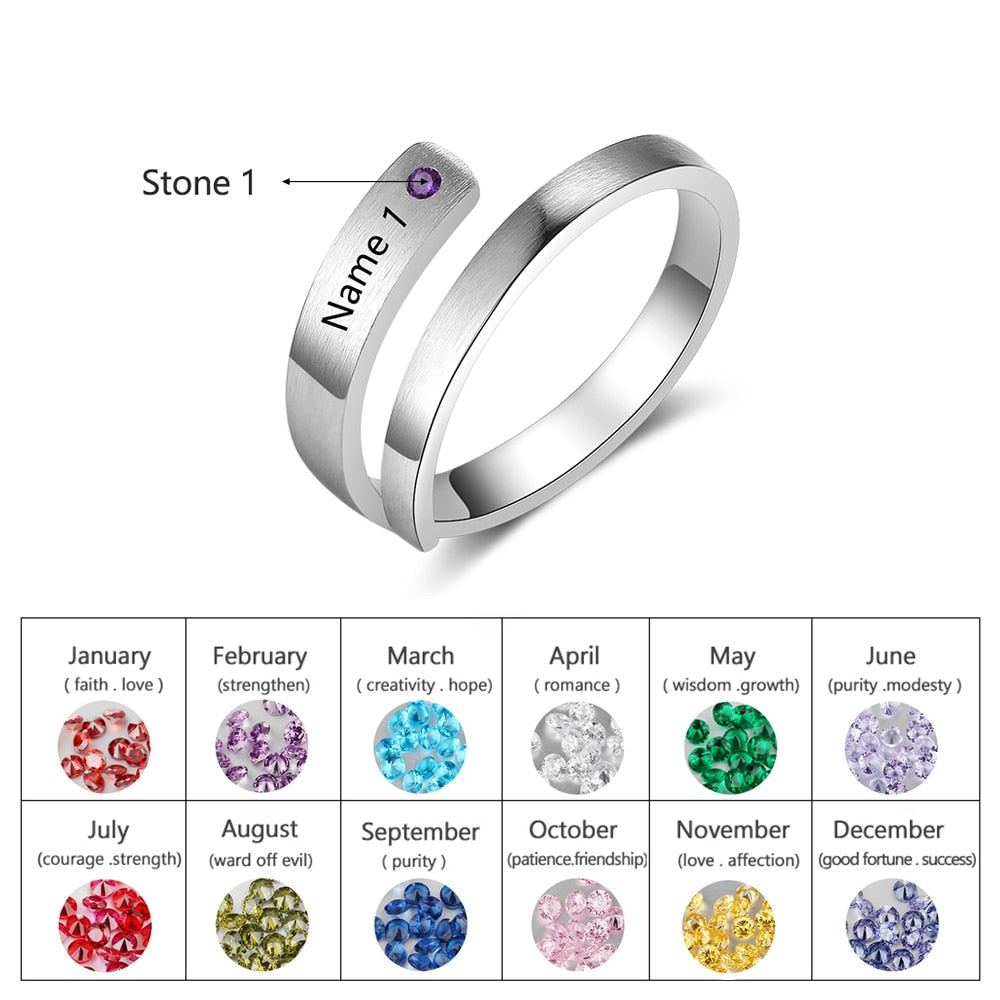 Personalized Mothers Rings Custom Name Birthstone Wrap Rings for Women Engraved Jewelry Anniversary Gifts for Mom