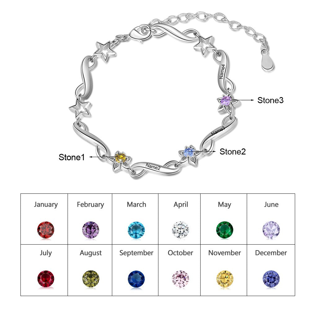 JewelOra Personalized Name Engraving Infinity Bracelet Customized 2-7 Inlaid Birthstone Flower Bracelets for Women Mothers Gifts