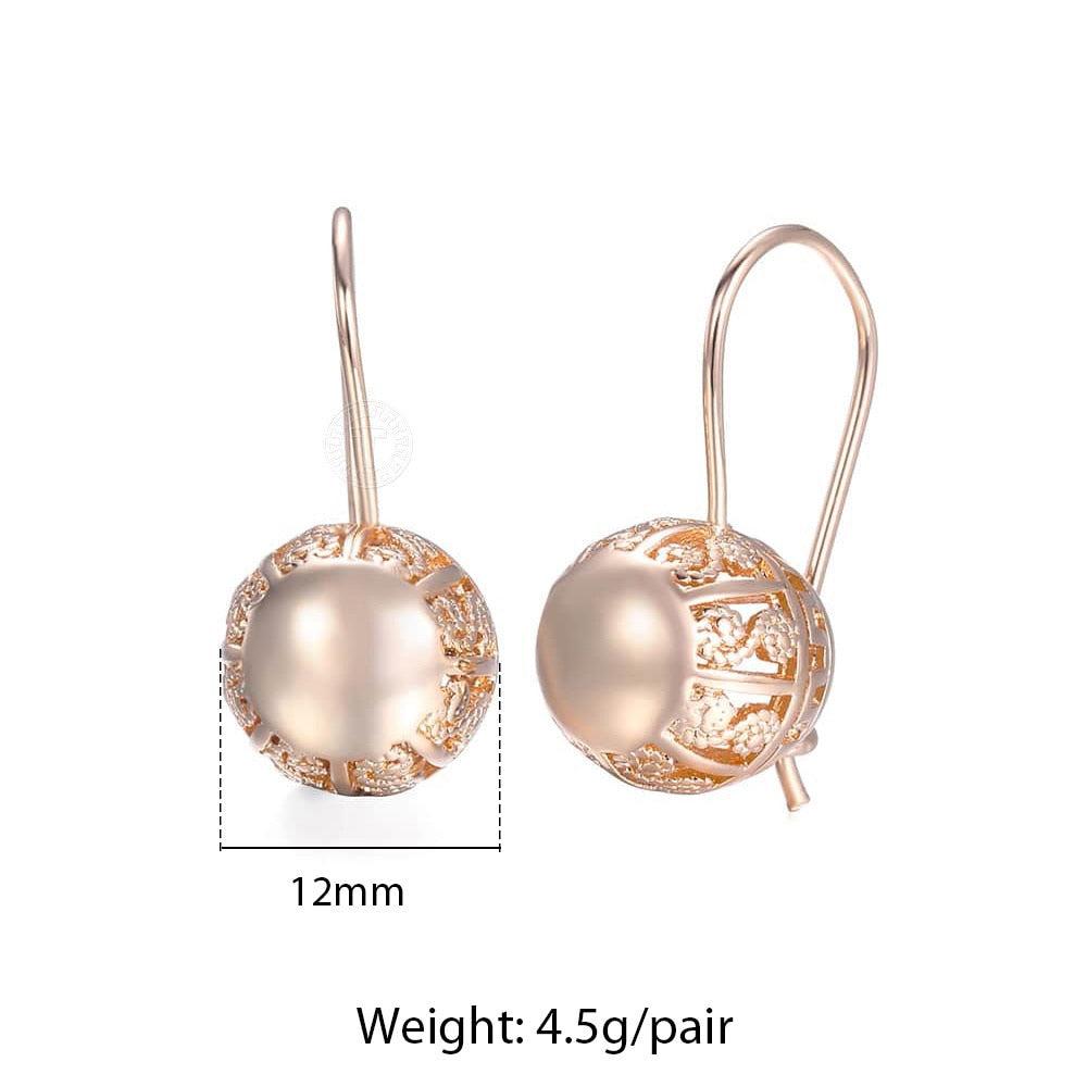 Cut Out Ball Earrings For Women Girls 585 Rose Gold Color Woman Zircon Dangle Earrings Wedding Party Exquisite Jewelry Gifts