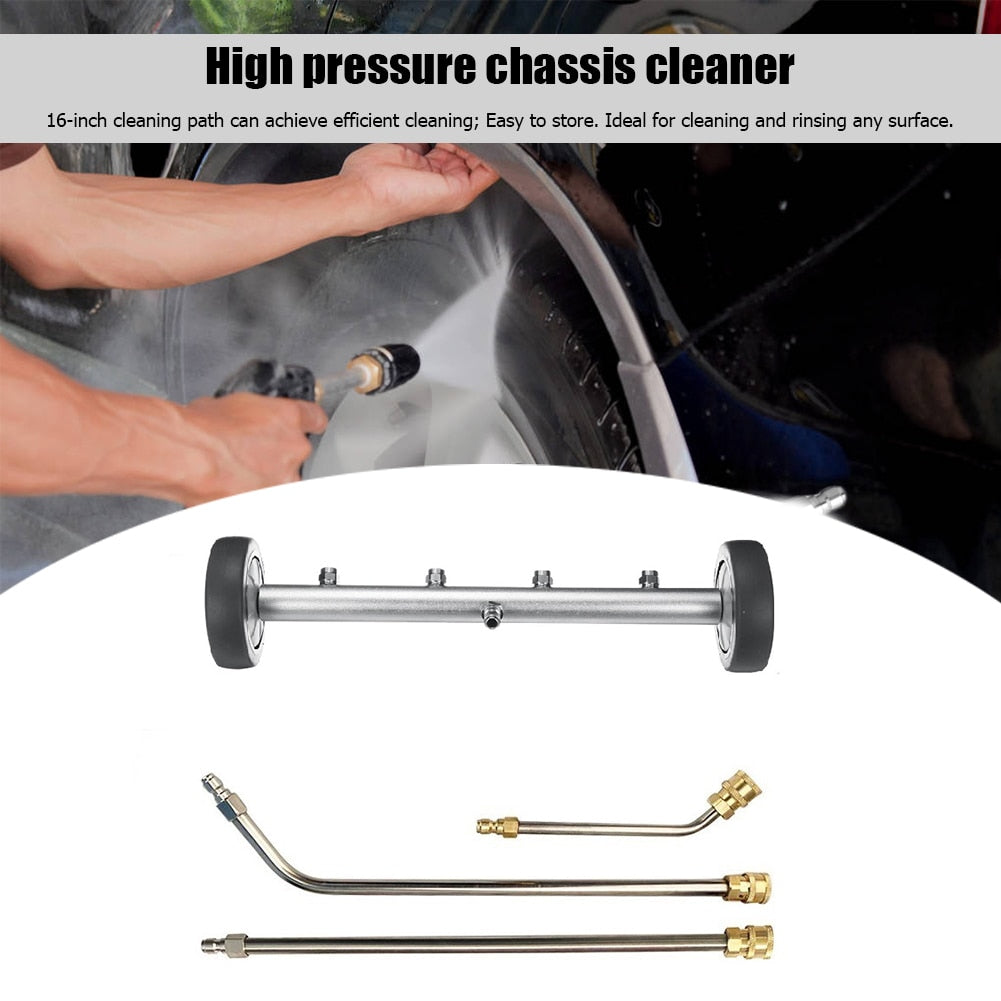 16 inch High Pressure Washer Undercarriage Cleaner 1/4 Quick Connector 4000PSI Under Car Chassis Water Broom w/ 3 Extension Wand