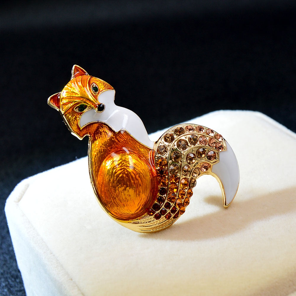 CINDY XIANG New Arrival Rhinestone Fox Brooches For Women Enamel Animal Pin 6 Colors Available Winter Design Coat Jewelry