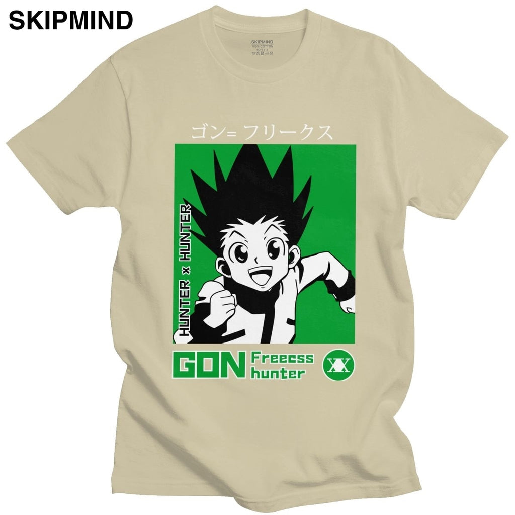 Trendy Men T Shirt Hunter X Hunter Short Sleeved Cotton Tee Round Neck Leisure Gon Freecss T-shirt Japanese Manga Anime Tshirt