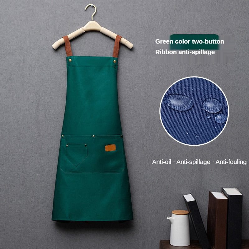 Customized personality logo signature men&#39;s and women&#39;s kitchen aprons home chef baking clothes with pockets adult bib waist bag