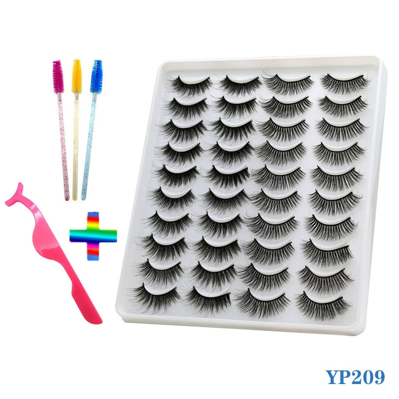 10/20 Pairs of Handmade False Eyelashes Naturally Soft Eyelashes Enlarged Eyes 3D Mink Eyelash Brush Makeup Eyelash Tool