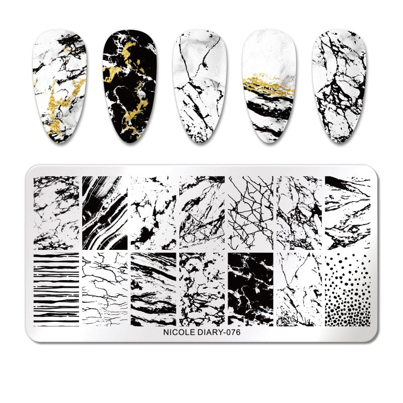 NICOLE DIARY Leaves Flower Stripe Design Stamping Plates Abstract Lady Face Nail Stamp Templates Leaf Floral Printing Stencil