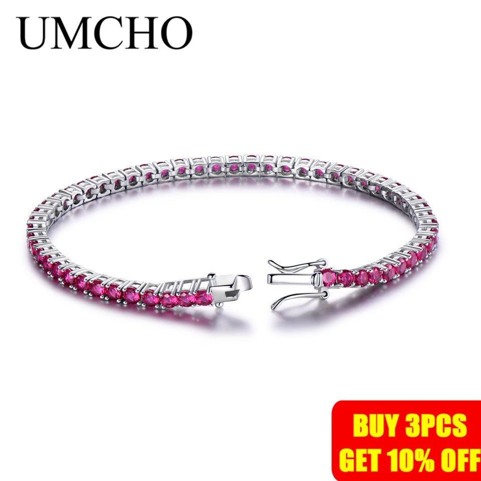 UMCHO Rich Color Created Ruby Bracelet  For Women 925 Sterling Silver Jewelry January Birthstone Romantic Wedding Fine Jewelry