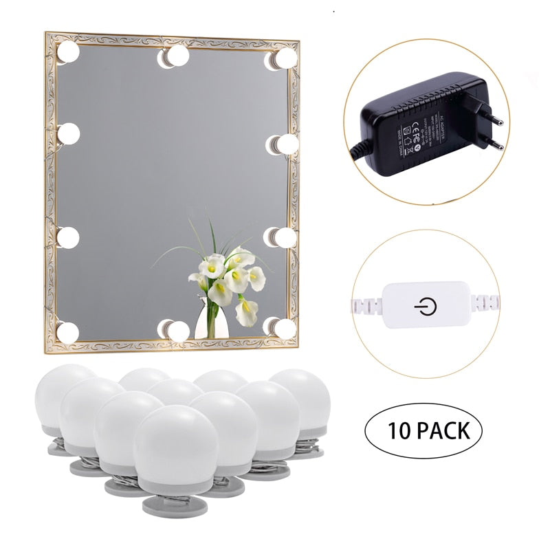 AIBOO LED Makeup Light kit,6/10/14/16Touch Dimmable Mirror Bulbs Hollywood Vanity Lighting lights for Dressing table bathroom