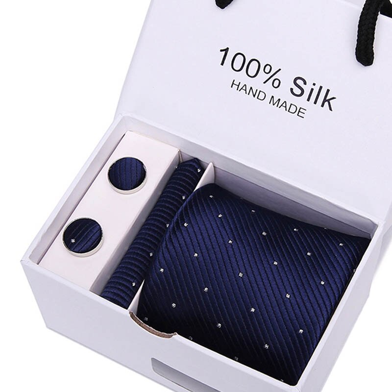 Joy alice New Men's Tie Hanky Cufflinks Set With Gift Box Red polka dot Fashion Ties For Men Wedding Business Party Groom SB43