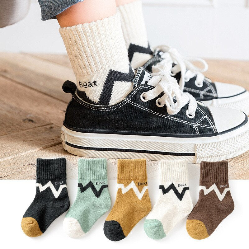 5pairs/lot 1-12 Years Spring Autumn Children Socks Baby Girls Cotton Short Socks Newborn Ribbed Letters Cartoon Girls Boys Socks