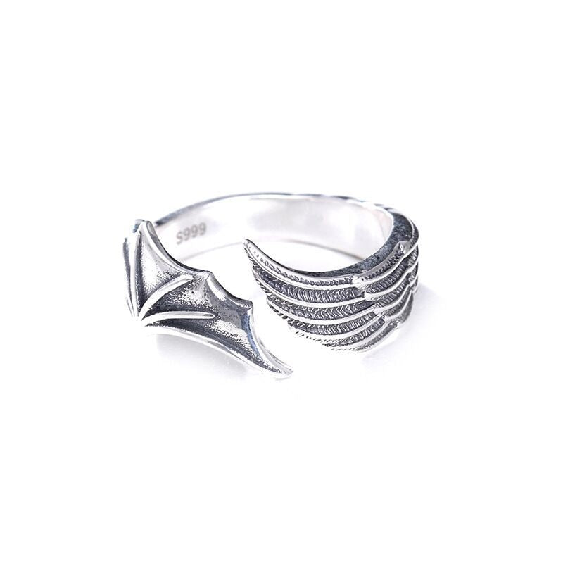 Retro Angel Demon Wing Couples Rings Fashion Men Women Jewelry Vintage Ancient Silver Color Punk Hip Hop Adjustable