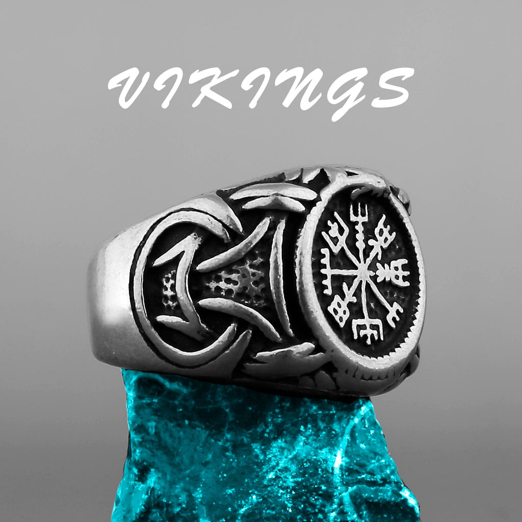 Men Nordic Viking Stainless Steel Ring Anchor Compass Tree of Life Viking Rune Wolf Men and Women Ring Jewelry Factory Wholesale