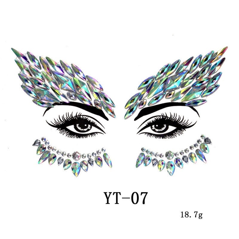 Hot Sale Music Festival 3D Crystal Sticker Bohemia Style Face Fashion Accessory Forehead Stage Decor Temporary Tattoo Sticker