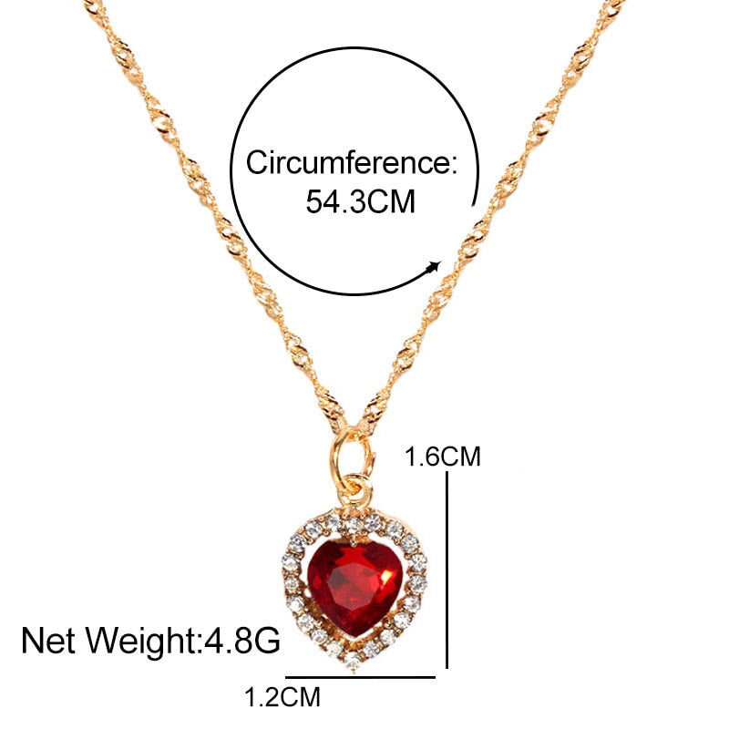 Flatfoosie Fashion Heart Crystal Pendant Necklace for Women Gold Silver Color Clavicle Chain Necklace New Design Jewelry Gift
