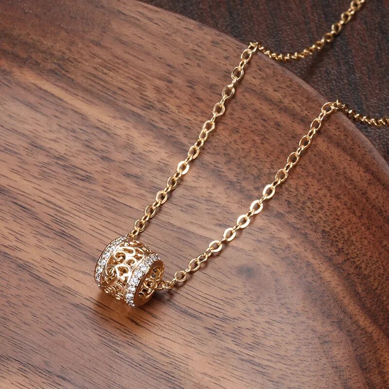 Kinel Luxury Hollow Flower Necklace Micro-wax Inlay Natural Zircon 585 Rose Gold Round Long Pendants Women Fine Fashion Jewelry