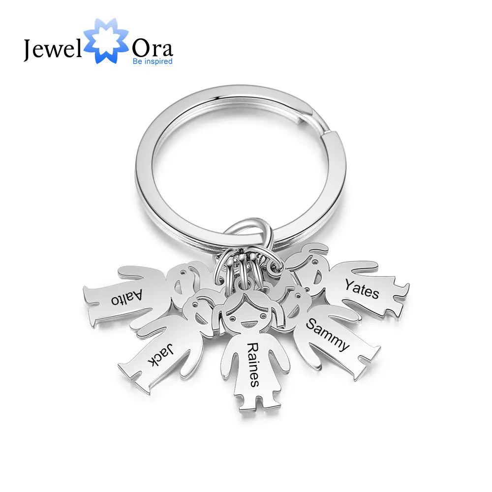 JewelOra Personalized Name Stainless Steel Children Charm Keychain Customized Engrave Boy/Girl Charms for Women Ladies