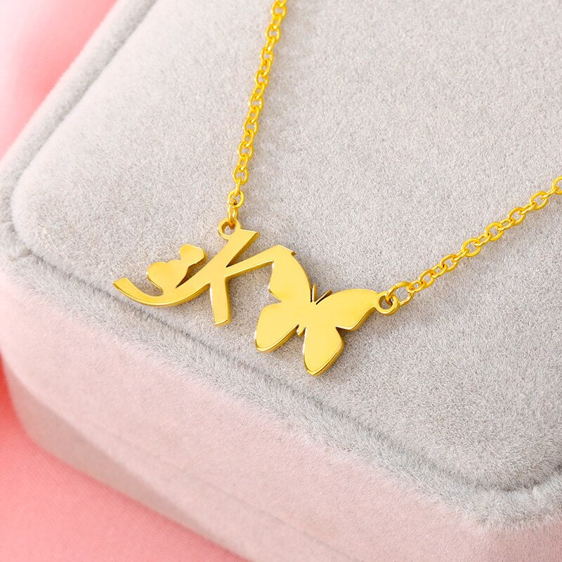 Butterfly Initial Necklace For Women Stainless Steel Gold Color A-Z Letter Necklace Pendant Bijoux Femme 2020 Boho Jewelry Gift