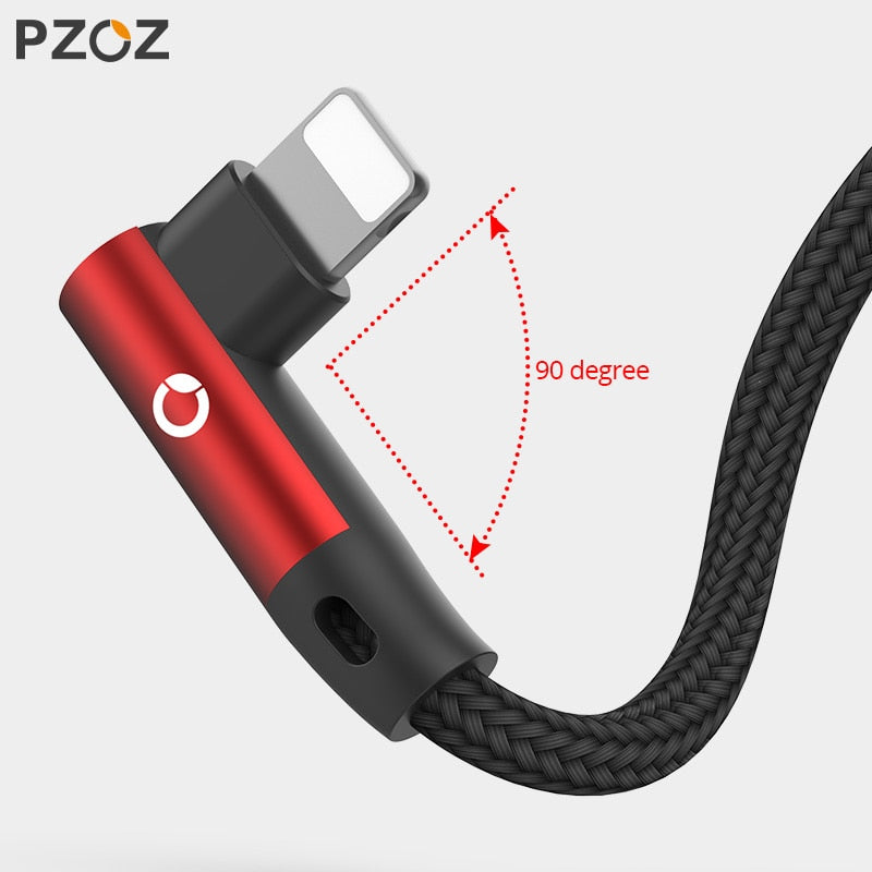 PZOZ 90 Degree USB Cable For iPhone 14 13 12 11 Pro Max Xr Xs X 8 Plus 7 6 6s 5 5s SE Fast Charging Wire Cord Data Charger Cable