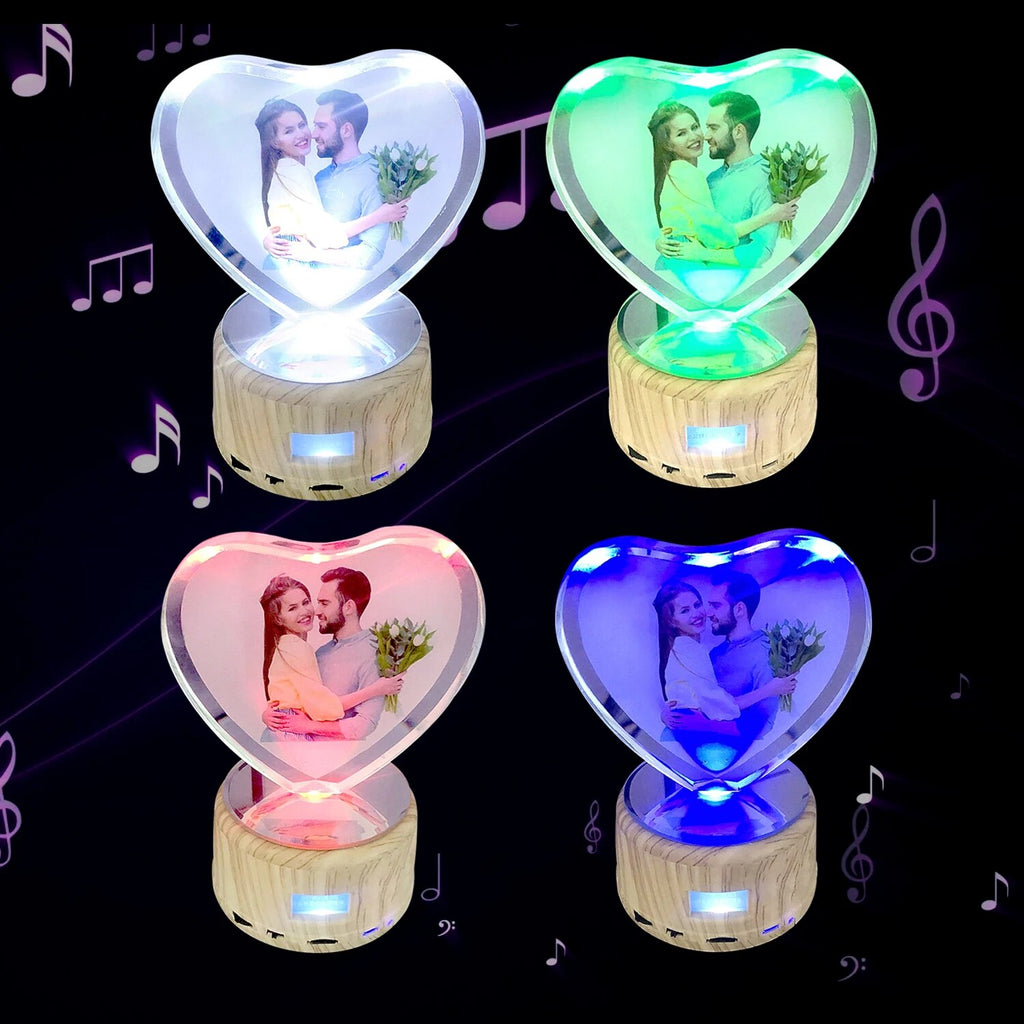 Customized Photo Gift Personalized Crystal Picture Night Light Rotating Music Box Lamp Gift for Mom Dad Father&#39;s Day Anniversary