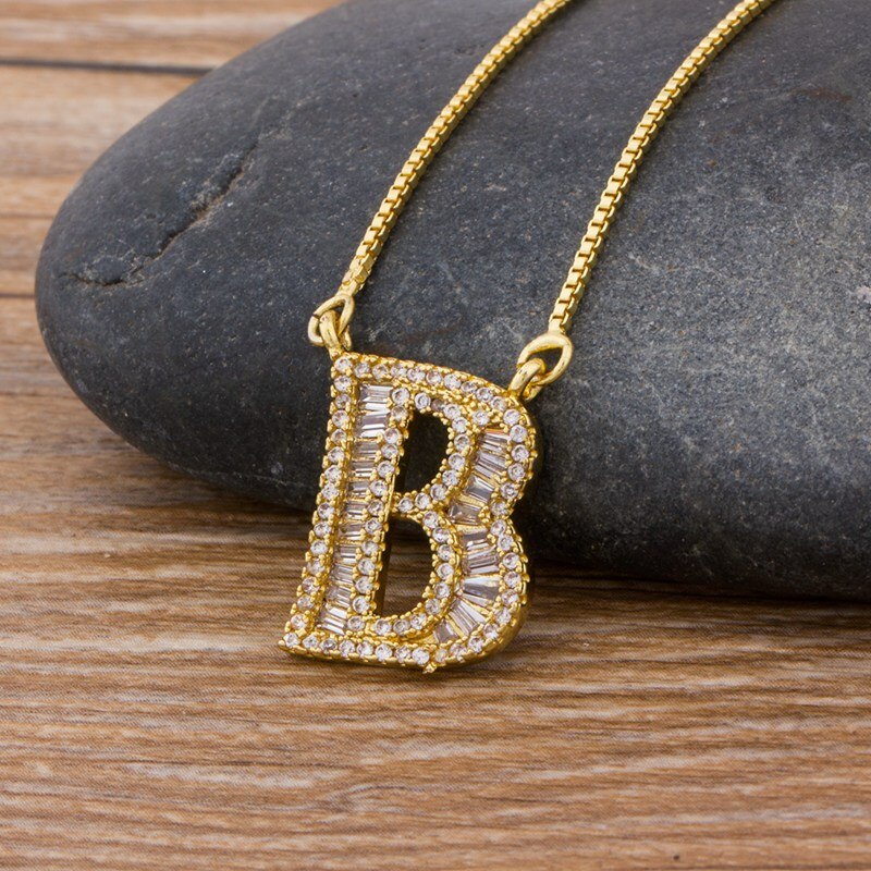 AIBEF Top Quality Initial Name Necklace Gold Color 26 Letters Charm Pendants Micro Pave CZ Copper Chain Jewelry For Women Gift