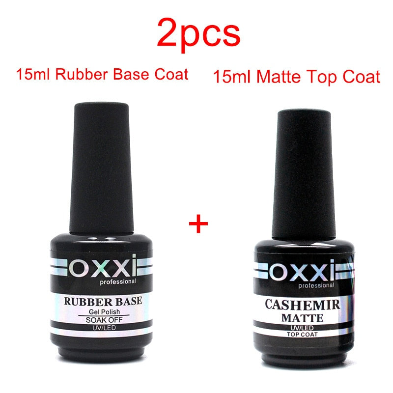 oxxi Latest 15ml Nail Rubber Base Coat Semi Permanant UV Gel Varnishes Primer for Nails Matte Top Coat Nail Art Base Top Gellak