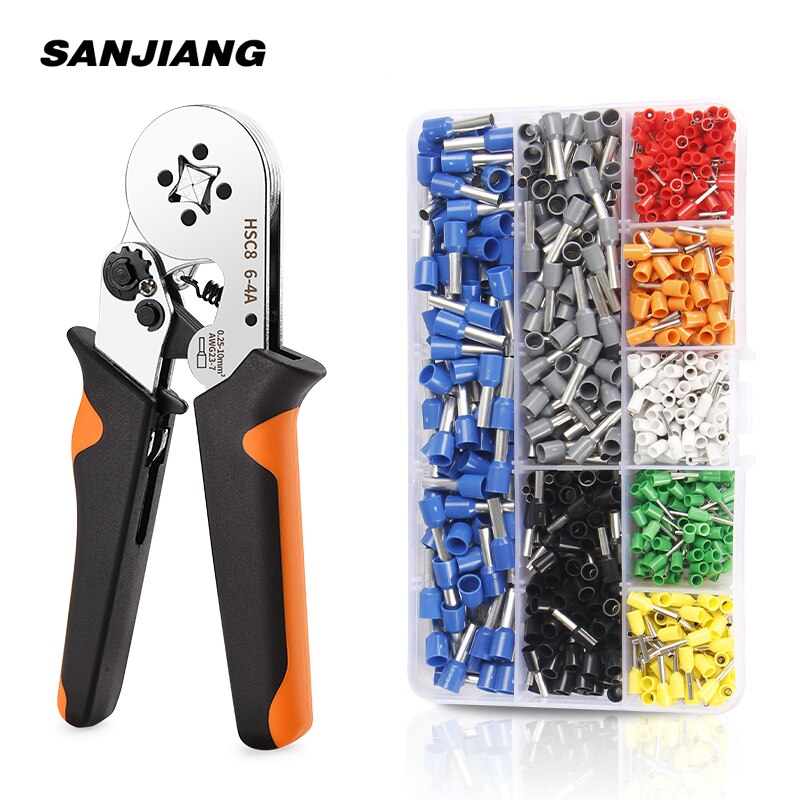 HSC8 6-4A ferrule Crimping Pliers 0.25-10MM² wire crimper tool Wire Stripper Hand Ferrule Crimp set Plier KIT With1200 Terminals