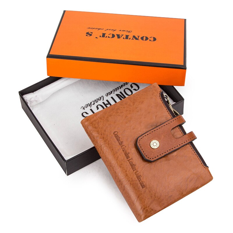 Contact'S Genuine Leather Fashion Short Wallet Women Zipper Mini RFID Blocking Coin Purse Card Holder Wallets for Women