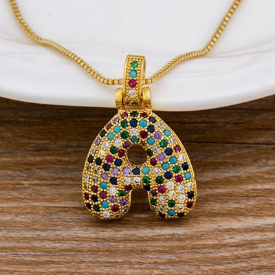 Nidin Luxury A-Z 26 Letters Zircon Pendant for Women Cute Rainbow Initials Name Necklace Fashion Party Wedding Birthday Jewelry