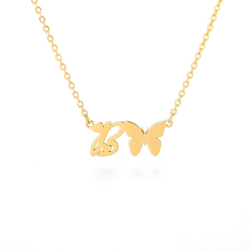 Butterfly Initial Necklace For Women Stainless Steel Gold Color A-Z Letter Necklace Pendant Bijoux Femme 2020 Boho Jewelry Gift