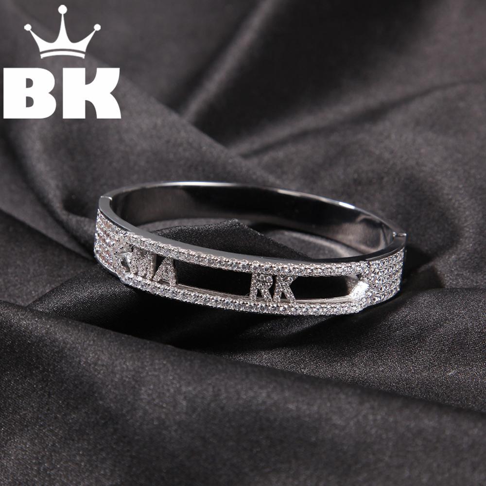 THE HIP HOP KING Custom Name Bracelet Micro Paved CZ Luxury Moved Mini Letters DIY Bangle For Women Men Full Iced Out Jewelry