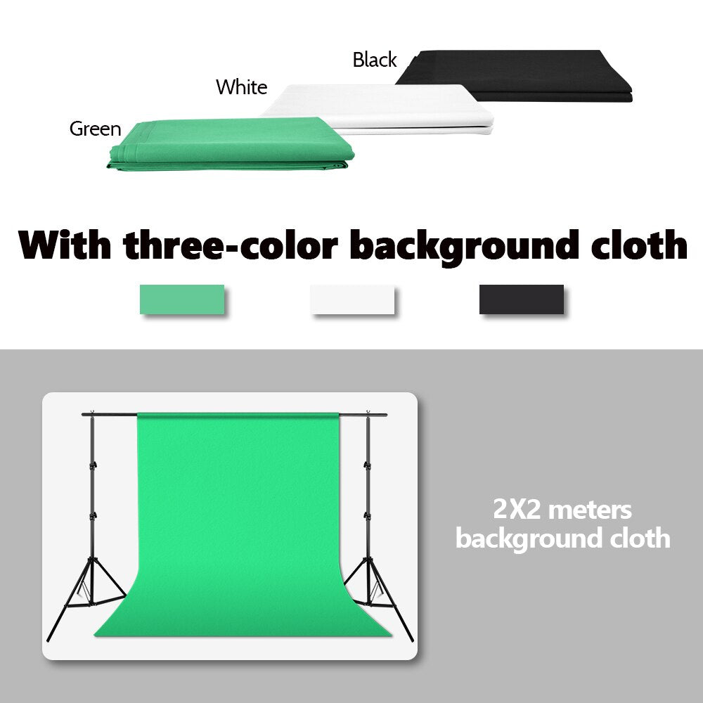 ZUOCHEN Photo Studio Black White Green Backdrop Chroma Key Screen 2m Background Stand Kit For Indoor Photography Portrait Video