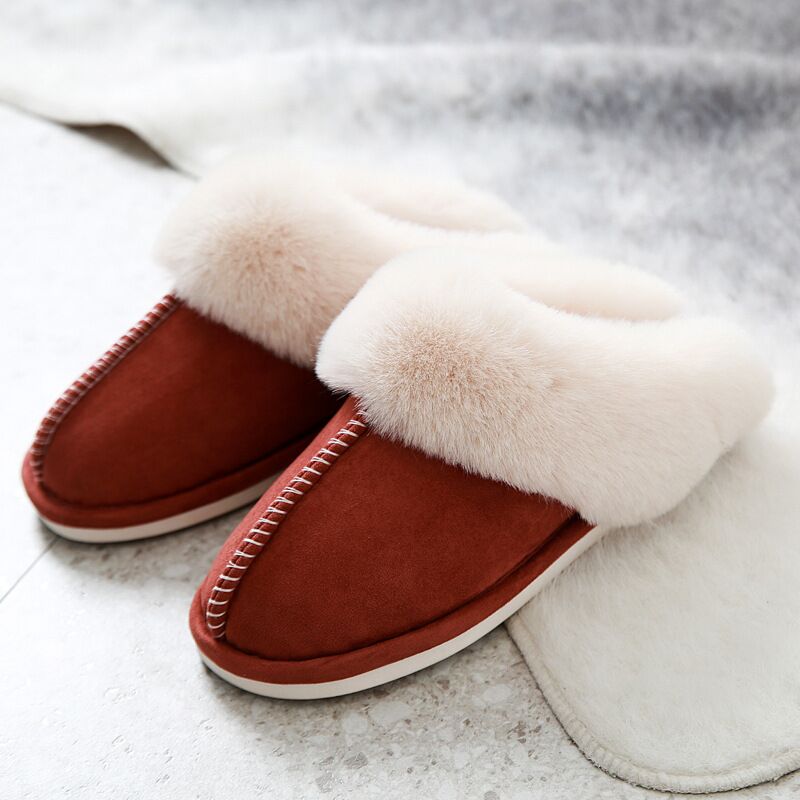 JIANBUDAN Plush warm Home flat slippers Lightweight soft comfortable winter slippers Women's cotton shoes Indoor plush slippers