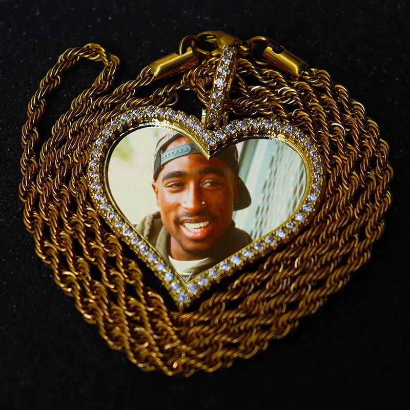 D&amp;Z Custom Made Photo Heart Medallions Necklace &amp; Pendant With 4mm Tennis Chain AAA Cubic Zircon Men&#39;s Hip hop Jewelry